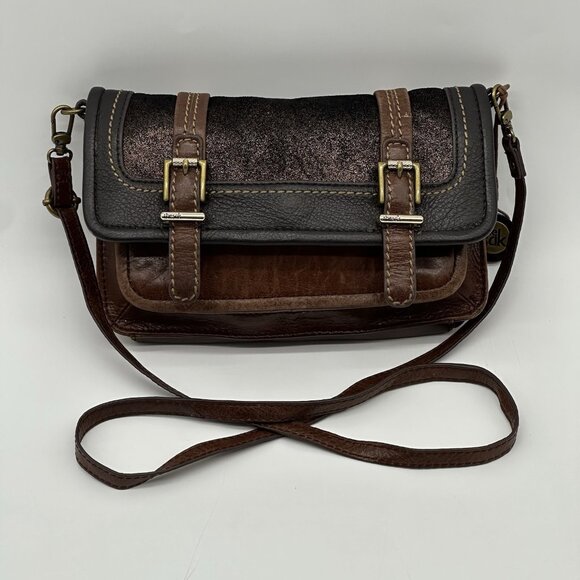 The Sak Leather Tri-Color Adjustable Crossbody Bag Metallic Buckle Boho Purse - Picture 1 of 13
